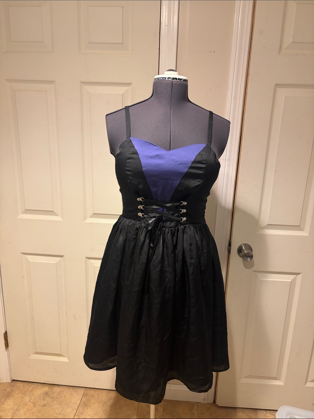 NWOT Hot Topic Lace-Up Fit-and-Flare Mini Dress in Purple and Black M